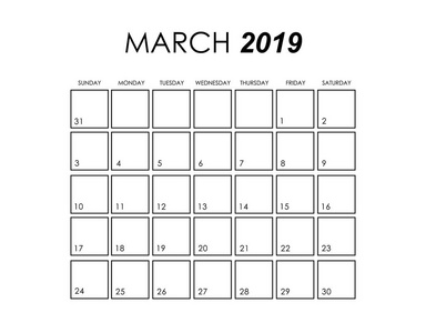 2019年3月日历模板
