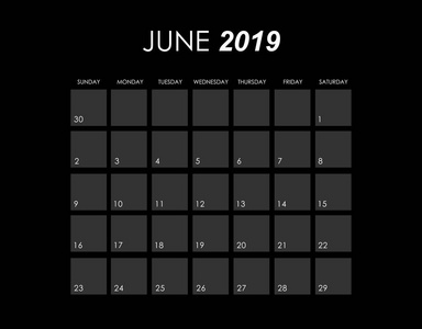 2019年6月日历模板