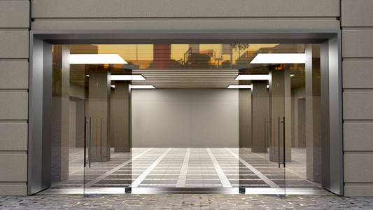 电子商店里各种各样的笔记本电脑玻璃店面和共空间商店陈列在商城3d