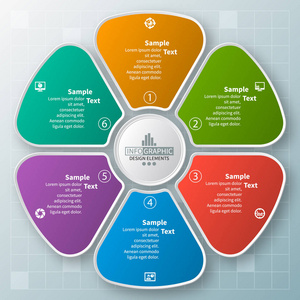 矢量抽象3d 纸图表元素。六种选择。圆形图表