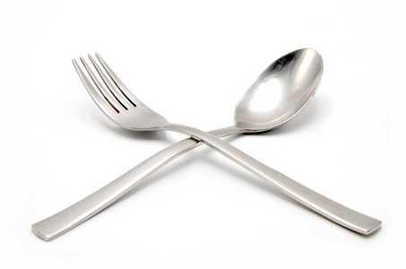 叉子和勺子在白色背景上