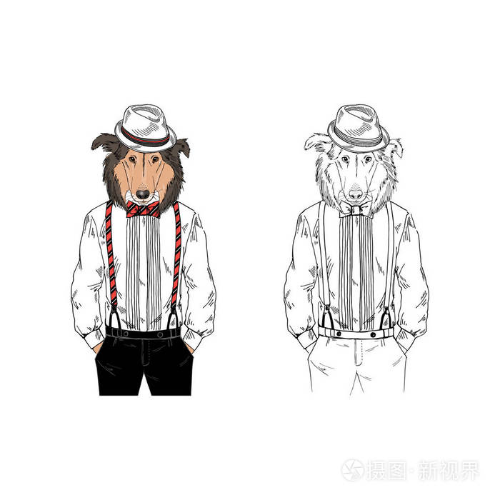 牧羊犬装扮成的狗 拟人化动物插画插画 正版商用图片0ulm6k 摄图新视界