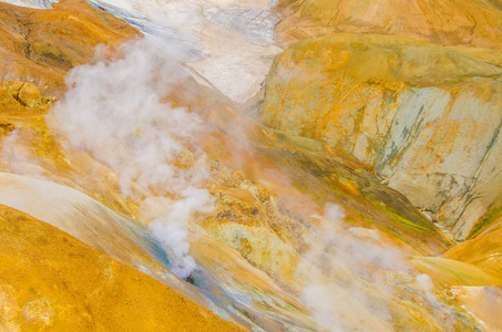 冰岛 Kerlingarfjoll火山景观与温泉和热气腾腾的溪流