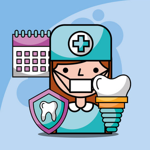 牙医女孩牙种植日历治疗