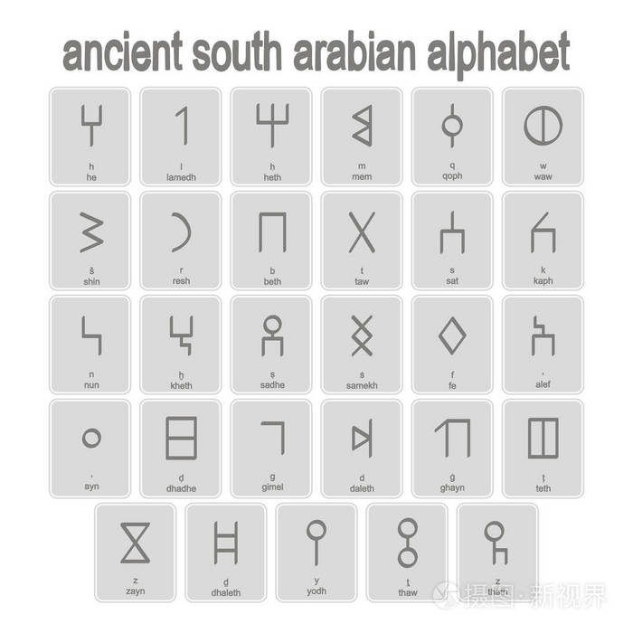 一套单色图标与古老的南阿拉伯字母表为您的设计