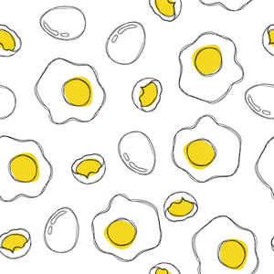 鸡蛋手画无缝图案在孤立的白色背景上