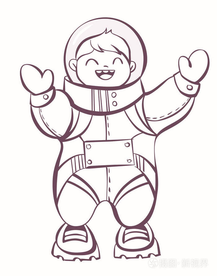 漫画卡通宇航员, 向量例证为着色