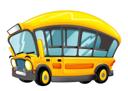 滑稽看卡通黄色公共汽车与学生例证为孩子