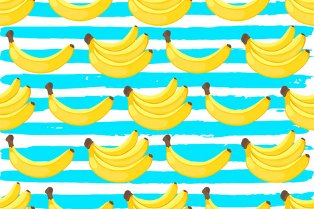 手绘油墨背景下黄色香蕉的无缝图案