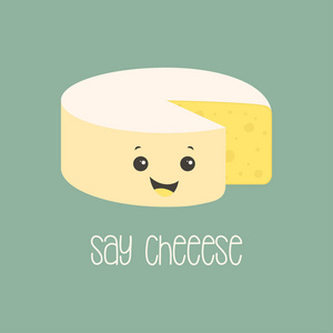卡通芝士和文字帖, 芝士带着微笑和积极的情绪, chees 的性格照片