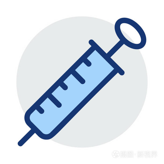 蓝色和灰色的注射器在白色背景下被隔绝
