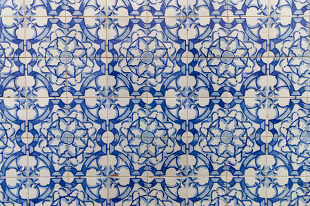 美丽的葡萄牙 azulejo 纹理的近视图