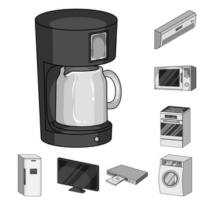 智能家电单色图标集合中的设计。现代家电矢量符号股票网站插图