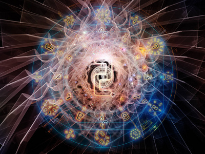 背景组成的魔法, 数学和神秘学的课题数量和分形几何符号照片