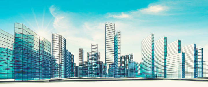 城市场面市中心抽象建筑学。3d 渲染