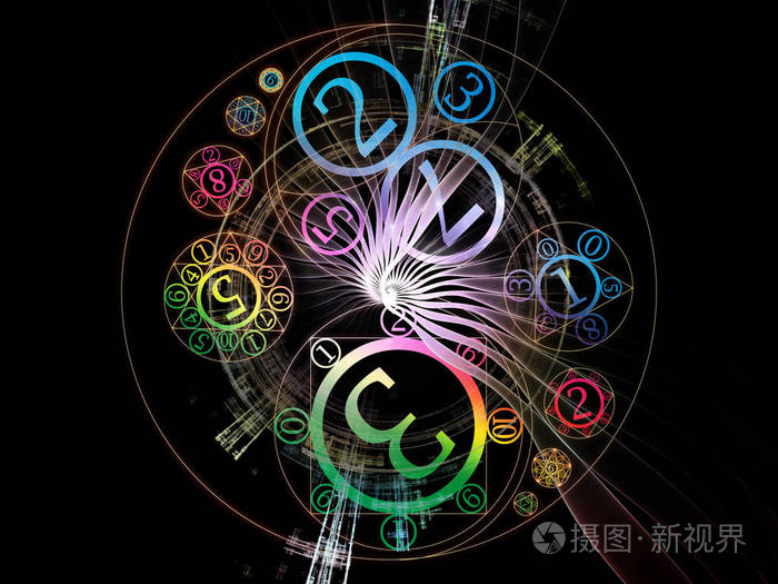 数字连接系列 组成的数目和分形几何符号和适合在魔术 数学和神秘学项目中使用的背景照片 正版商用图片0um597 摄图新视界