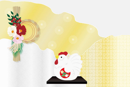 公鸡新年装饰品和日本图案背景插图