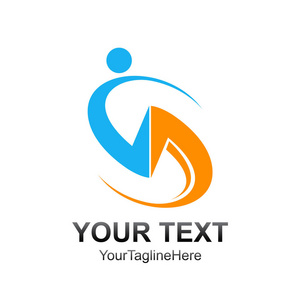 彩色旋风字母 s 标志设计模板彩色蓝橙人旋风设计为企业和公司的身份.