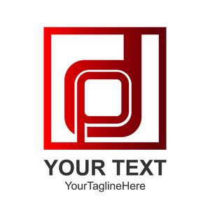 方首字母 Dp 或 Pd 徽标设计模板元素彩色红色