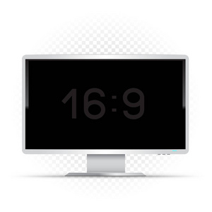透明背景上的白色16到9计算机监视器。宽屏现代电子设备。空黑色 pc 桌面模板