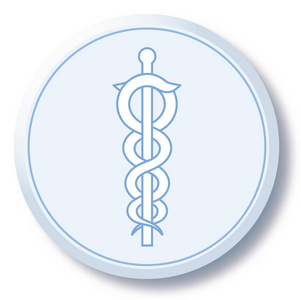 在浅蓝色按钮背景上的医学标志轮廓。健康, 医疗, 徽章, 医学