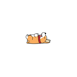 懒狗睡觉, 可爱的威尔士科吉小狗躺在后面图标, 矢量插图