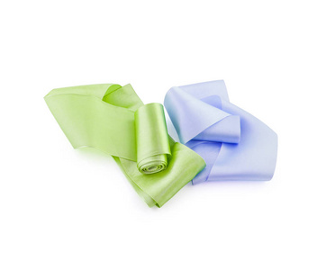 两卷缎带的浅蓝色和绿色的颜色隔离白色背景
