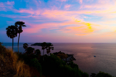 Phromthep 海角观点与美丽的日落暮光天空在普吉岛, 泰国过滤器效果处理风格