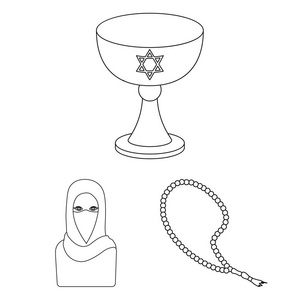宗教和信仰大纲集合中的图标设计。附件, 祈祷向量符号股票网站插图