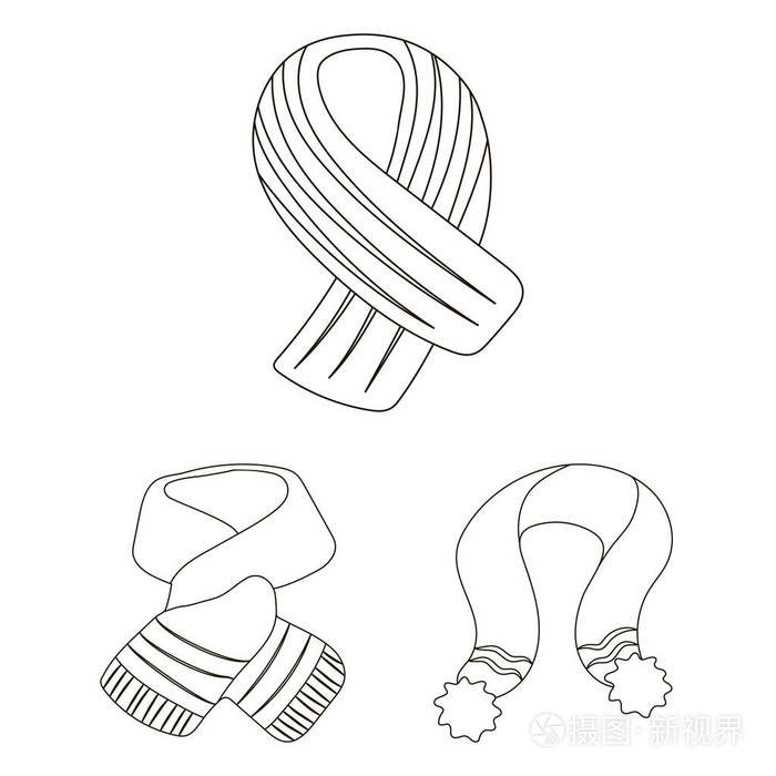 插画 围巾和披肩轮廓图标集的设计.服装和辅助向量符号库存 web 插图.