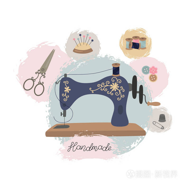 手工绘制老式缝纫机