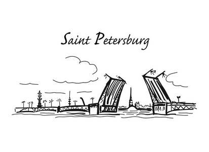 吊桥, 俄罗斯圣彼得堡的象征.设计草图照片