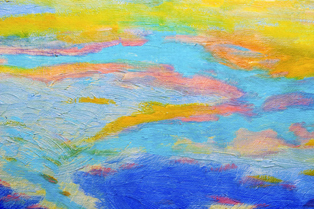 抽象油画以蓝天和云彩背景, 现代未来样式, 绘画斑点, 现代艺术, 当代