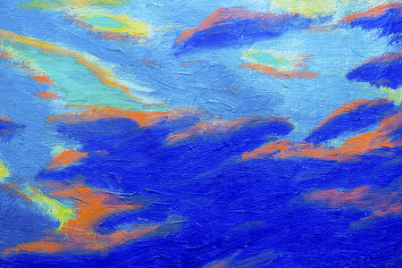 斑点色颜色抽象油画以蓝天和云彩背景, 现代未来样式, 绘画斑点, 现代