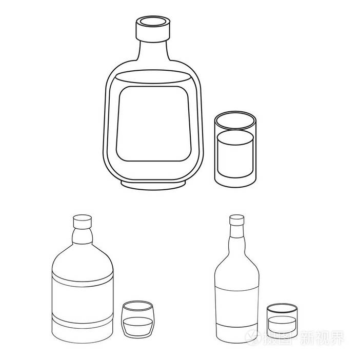 插画 饮食 类型的酒精轮廓图标集集合中的设计.