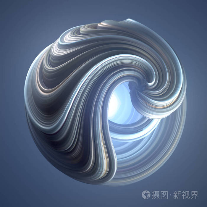 蓝色抽象扭曲的形状.计算机生成的几何插图.3d 渲染