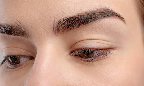 美丽的女人与完美的眉毛, 特写照片