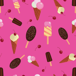 粉红色的乐趣冰淇淋和樱桃无缝模式