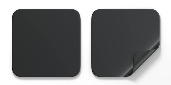 空白黑色方形贴纸, 曲线角3d 渲染插图在白色背景下隔离