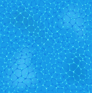 浅蓝色海水图案。海水表面带白色泡沫背景。蓝色水纹理模板矢量图。泳池碧水面, 阳光明媚反光
