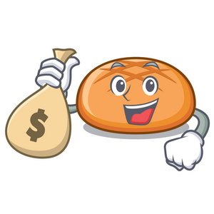 带钱袋汉堡包面包字符卡通