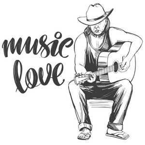 爱音乐, 书法文字手绘矢量插画写实素描照片