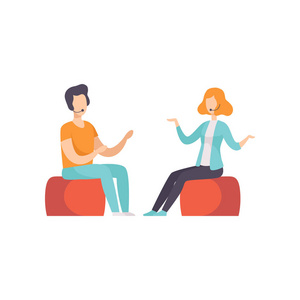 采访演播室两个人在一个电视演播室, 电视采访, 谈话显示矢量插图白色