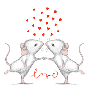 情人节贺卡与喜爱的老鼠和书法字爱照片