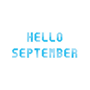 您好9月卡与蓝色水彩白色背景