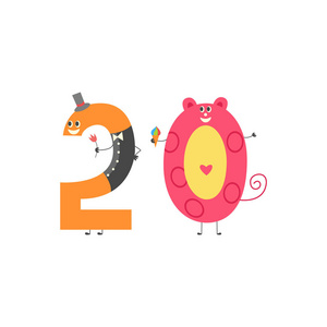 生日人物二十号卡通人物教授儿童或生日请柬在白色背景下隔离照片