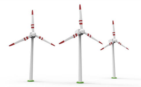 小组风涡轮被隔绝在白色。可再生和绿色能源概念。3d 插图