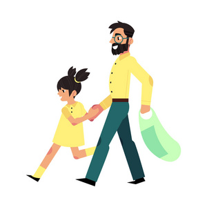 媒介父亲和女儿在超级市场