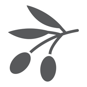 橄榄字形图标, 蔬菜和油, 素食符号, 矢量图形, 在白色背景上的固体图案, eps 10