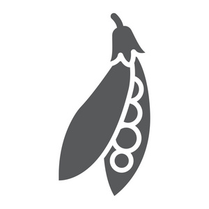 豌豆图标豌豆荚字形图标, 蔬菜和饮食, 豌豆符号, 矢量图形, 在白色